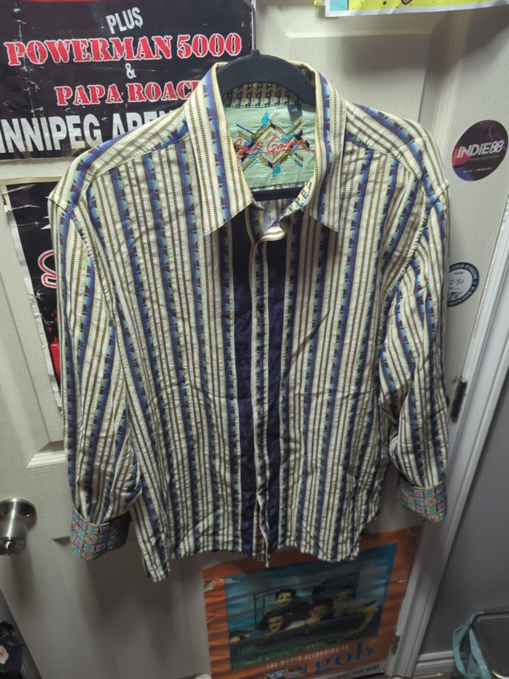 Robert Graham Dress Shirt Mens Lrg Striped Geometric Flip Cuff Button Down